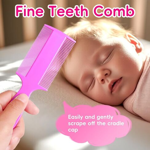 Cradle Cap Brush for Babies, Set of 5 Baby Bath Essentials with Bath Sponge Silicone Scrubber Long Handle Comb for Newborns Toddlers Boys Girls (Pink) in Saudi Arabia
