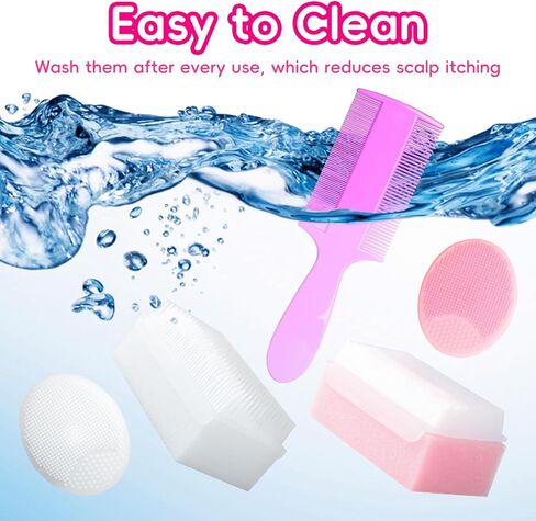 Cradle Cap Brush for Babies, Set of 5 Baby Bath Essentials with Bath Sponge Silicone Scrubber Long Handle Comb for Newborns Toddlers Boys Girls (Pink) in Saudi Arabia