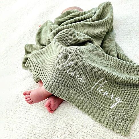 Personalized Baby Blanket - Custom Blanket with Name, Customized Handmade Chunky Knit Nursery Embroidered Baby Boy Girl Blankets Gifts (30x40in) in Saudi Arabia