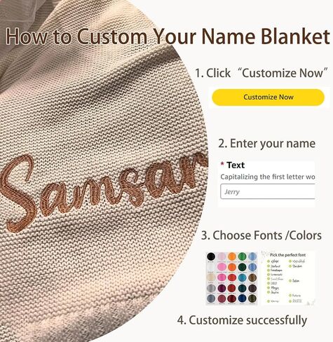 Personalized Baby Blanket - Custom Blanket with Name, Customized Handmade Chunky Knit Nursery Embroidered Baby Boy Girl Blankets Gifts (30x40in) in Saudi Arabia