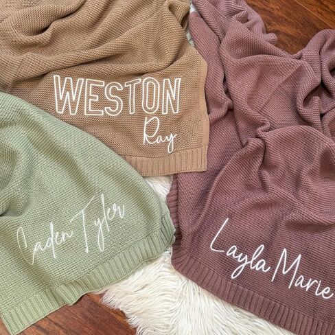 Personalized Baby Blanket - Custom Blanket with Name, Customized Handmade Chunky Knit Nursery Embroidered Baby Boy Girl Blankets Gifts (30x40in) in Saudi Arabia