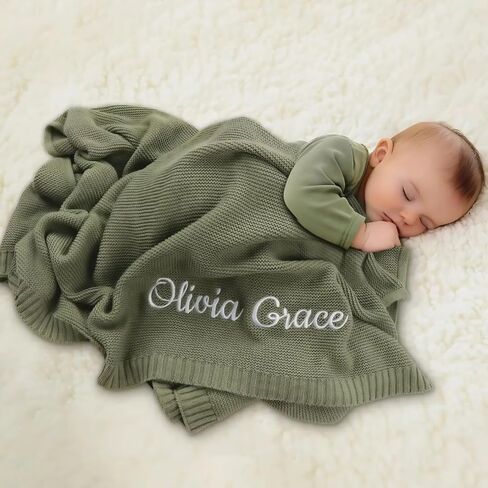 Personalized Baby Blanket - Custom Blanket with Name, Customized Handmade Chunky Knit Nursery Embroidered Baby Boy Girl Blankets Gifts (30x40in) in Saudi Arabia