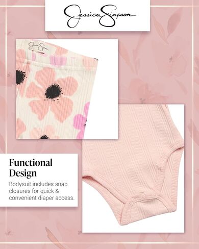 Jessica Simpson Baby Girl Layette Set - 4 Piece Newborn Baby Girl Outfits with Onesie Bodysuit Baby Pants Hat & Socks (0-9M) in Saudi Arabia