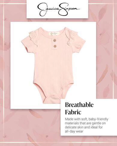 Jessica Simpson Baby Girl Layette Set - 4 Piece Newborn Baby Girl Outfits with Onesie Bodysuit Baby Pants Hat & Socks (0-9M) in Saudi Arabia
