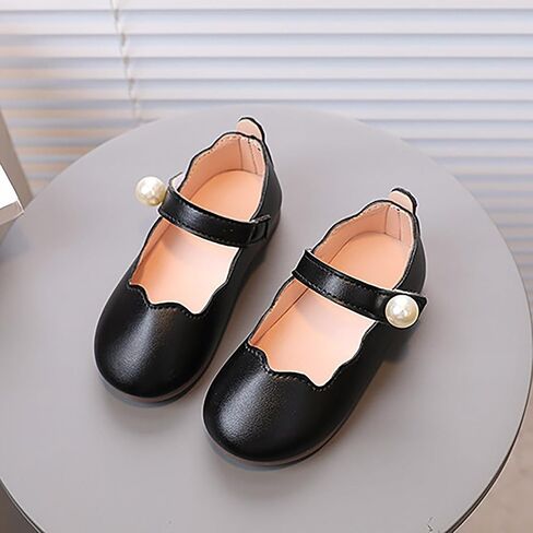 Girls Ballerina Strap Dress Ballet Flat Shoes Pearl Closed Toe Solid Mary Jane Dress Shoes for Kids Wedding Party in Kuwait