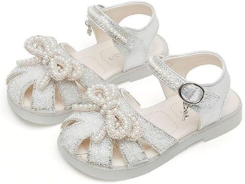 Glitter Pearl Bow Dress Shoes for Toddler Kids Baby Girls Closed Toe Wedding Party Dance Cute Shoes for Girls in Saudi Arabia