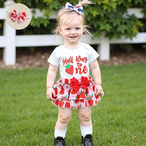 Baby Girl Birthday Outfit 1/2 Half Way To One Short Sleeve Watermelon Romper Ruffle Bloomer Skirt Set Summer Clothes in Saudi Arabia