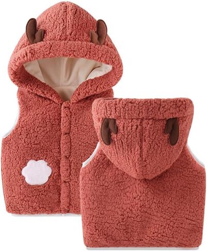 Infant Boys Girls Thicken Fleece Vest Cute Hood Sleeveless Jacket Windproof Warm Coat Outerwear in Kuwait