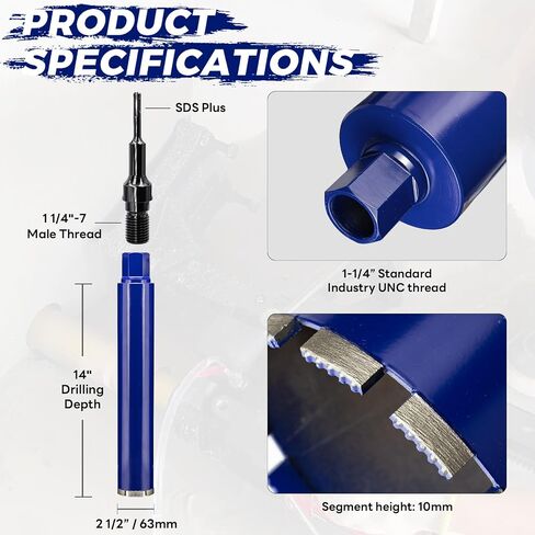 4 "بتات الحفر الأساسية الخرسانية المحترفة مع محول SDS Plus (1-1/4" -7 الخيط)-عمق القطع وعمق القطع والأسنان الملحومة للخرسانة مع حديد التسليح ، الطوب ، البناء ، الجص ، الهاون ، القلق الرطب in Kuwait
