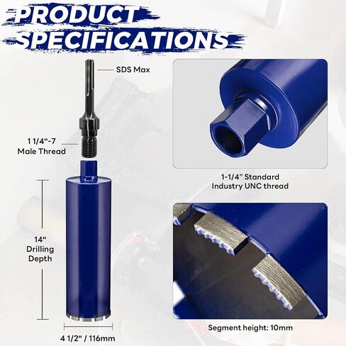 4 "بتات الحفر الأساسية الخرسانية المحترفة مع محول SDS Plus (1-1/4" -7 الخيط)-عمق القطع وعمق القطع والأسنان الملحومة للخرسانة مع حديد التسليح ، الطوب ، البناء ، الجص ، الهاون ، القلق الرطب in Kuwait
