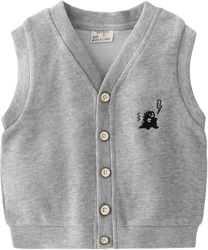 Toddler Baby Boys Knit Sweater Vest Sleeveless V Neck Solid Color Cute Pattern Fall Winter Top Waistcoat Clothes in Saudi Arabia