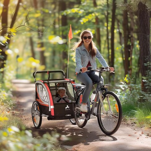 Aosom 2-in-1 Walk/Ride Child Baby Bike Trailer for Kids 2 Seater, High-Visibility Bike Stroller for Toddler Wagon, Weather-Strong Double Bicycle Trailer Accessory for Kids in Kuwait