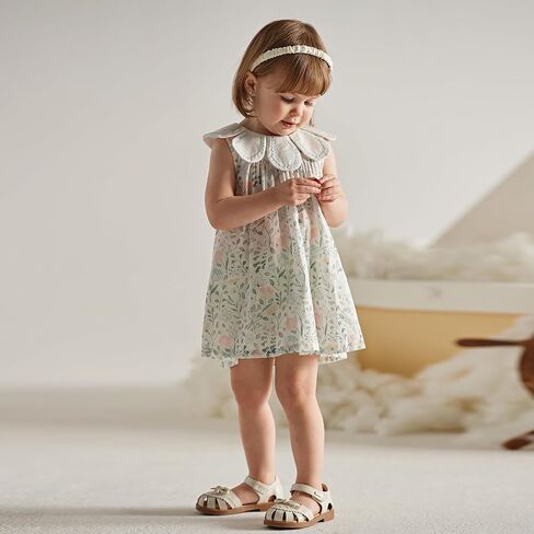 DAVE&BELLA Toddler Girls Boho Dress Sleeveless Floral Print Summer Princess Dress Baby Kids Casual Beach Sundress Playwear in Kuwait