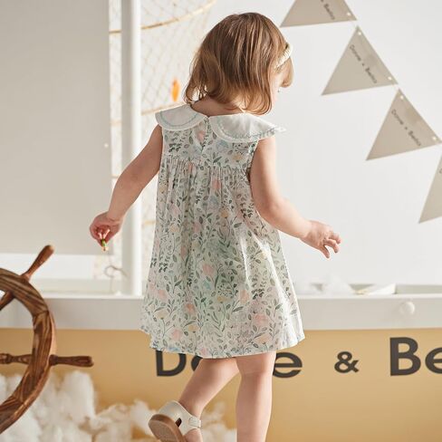DAVE&BELLA Toddler Girls Boho Dress Sleeveless Floral Print Summer Princess Dress Baby Kids Casual Beach Sundress Playwear in Kuwait