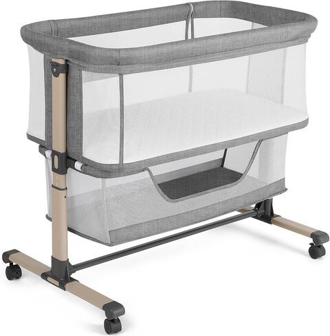Cowiewie Bassinet Bedside Sleeper ، محمولة ، قابلة للتنفس ، قابلة للتعديل باسينت بجانب السرير لليالي الهادئة ، رمادي فاتح in Kuwait