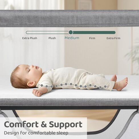 Cowiewie Bassinet Bedside Sleeper ، محمولة ، قابلة للتنفس ، قابلة للتعديل باسينت بجانب السرير لليالي الهادئة ، رمادي فاتح in Kuwait