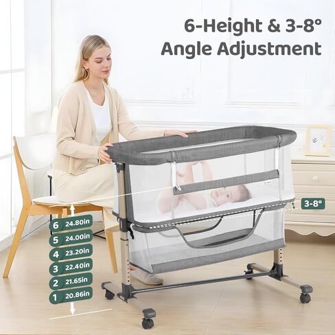 Cowiewie Bassinet Bedside Sleeper ، محمولة ، قابلة للتنفس ، قابلة للتعديل باسينت بجانب السرير لليالي الهادئة ، رمادي فاتح in Kuwait