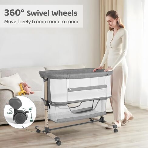 Cowiewie Bassinet Bedside Sleeper ، محمولة ، قابلة للتنفس ، قابلة للتعديل باسينت بجانب السرير لليالي الهادئة ، رمادي فاتح in Kuwait