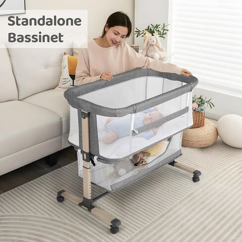 Cowiewie Bassinet Bedside Sleeper ، محمولة ، قابلة للتنفس ، قابلة للتعديل باسينت بجانب السرير لليالي الهادئة ، رمادي فاتح in Kuwait
