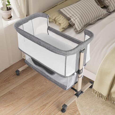 Cowiewie Bassinet Bedside Sleeper ، محمولة ، قابلة للتنفس ، قابلة للتعديل باسينت بجانب السرير لليالي الهادئة ، رمادي فاتح in Kuwait