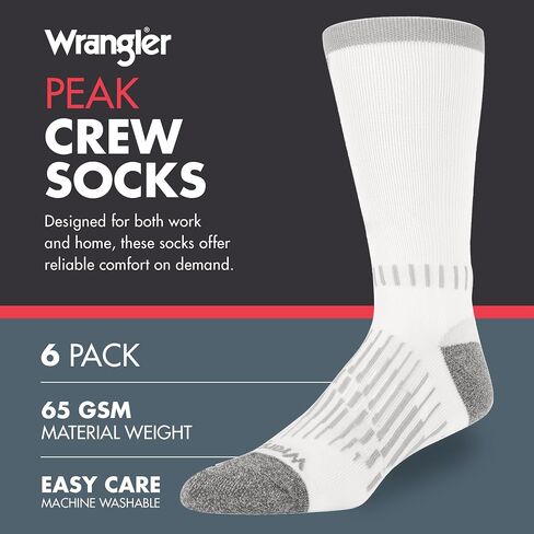 Wrangler - Peak Mens Crew Socks - Long Tube Half Cushion Mens Socks- Grey in Saudi Arabia
