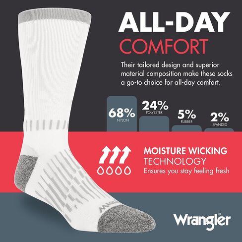Wrangler - Peak Mens Crew Socks - Long Tube Half Cushion Mens Socks- Grey in Saudi Arabia