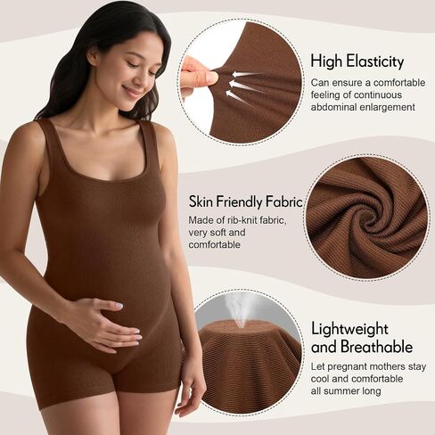 Coume 2 Pcs Women Maternity Bodysuit Pregnancy Shapewear Sleeveless Tank Top Shorts Jumpsuit Ribbed Maternity Workout Romper in Saudi Arabia