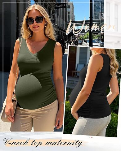 Ficerd 4 Pack Tops Women's Maternity Tops v Devic Side Ruched Cotton Cotton Cotton Basic Stirts Summer in Kuwait