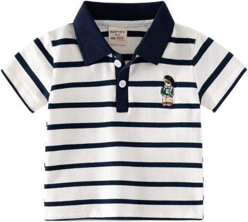 Toddler Baby Boys Short Sleeve Casual Pique Polo Shirt Kids Striped Print Button School Uniform Summer Cute Soft Tops in Saudi Arabia