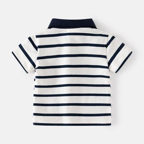 Toddler Baby Boys Short Sleeve Casual Pique Polo Shirt Kids Striped Print Button School Uniform Summer Cute Soft Tops in Saudi Arabia