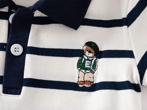 Toddler Baby Boys Short Sleeve Casual Pique Polo Shirt Kids Striped Print Button School Uniform Summer Cute Soft Tops in Saudi Arabia