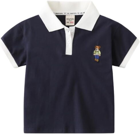 Toddler Baby Boys Short Sleeve Casual Color Polo Shirt Kids Summer Little Bear Embroidery Button Uniform School Top in Kuwait