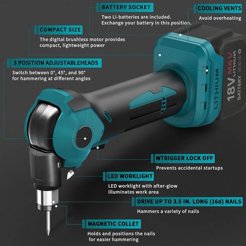 Palm Nailer Cordless Auto Hammer Compatible with Makita 20V/18V Battery, Power Framing Nailer, 0-90° Adjustable Palm Nail Gun with Magnetic Tip for One-handed Use Tools on Joist Hangers (No Battery) in Saudi Arabia