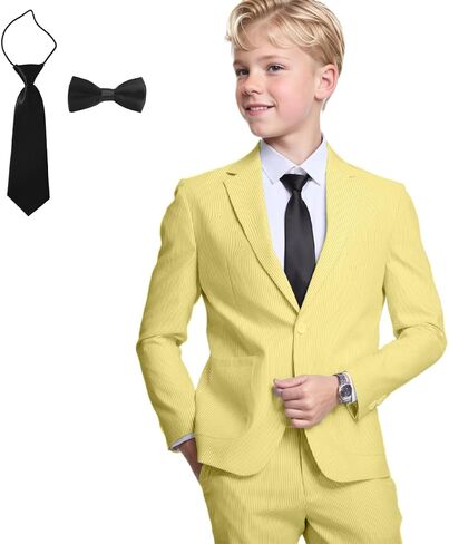 Seersucker Boys Suit for Kids 4 Pieces Formal Blazer Pants Set with Tie Tuxedos Summer Wedding Boy Seersucker Suit Beach Prom in Saudi Arabia