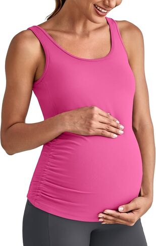 G4Free BareFeel Built in Bra Maternity Tank Tops with Removable Pads Ruched Sleeveless Stretchy Pregnancy Yoga Workout Shirts in Saudi Arabia