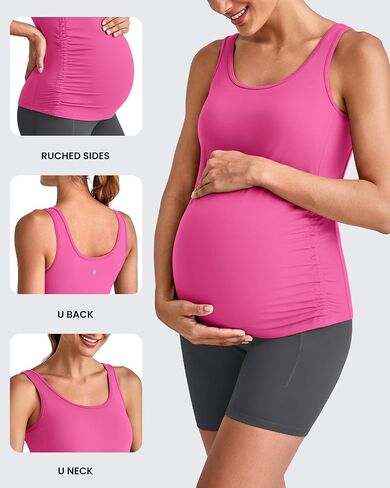 G4Free BareFeel Built in Bra Maternity Tank Tops with Removable Pads Ruched Sleeveless Stretchy Pregnancy Yoga Workout Shirts in Saudi Arabia