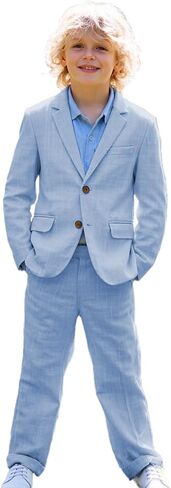 Boys Linen Suit Set for Weddings Special Occasions Toddler Boy Summer Suit Lightweight Kids Formal Tuxedos in Kuwait
