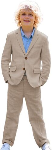 Boys Linen Suit Set for Weddings Special Occasions Toddler Boy Summer Suit Lightweight Kids Formal Tuxedos in Kuwait