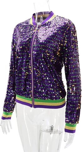 Heevina Mardi Gras Sequin Jackets For Women Sparkly Zipper Shiny Glitter Bomber Jacket Sparkly Tops Carnival 2025 in Saudi Arabia