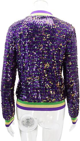 Heevina Mardi Gras Sequin Jackets For Women Sparkly Zipper Shiny Glitter Bomber Jacket Sparkly Tops Carnival 2025 in Saudi Arabia