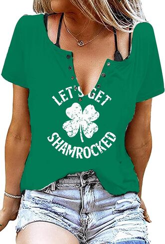 St Patricks Day Outfits Shirts Women V Neck St Pattys Day Tee Tops Funny Green Shirts for Teen Girls in Saudi Arabia