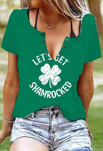 St Patricks Day Outfits Shirts Women V Neck St Pattys Day Tee Tops Funny Green Shirts for Teen Girls in Saudi Arabia