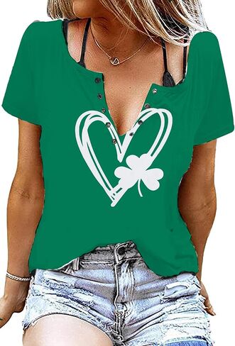 St Patricks Day Outfits Shirts Women V Neck St Pattys Day Tee Tops Funny Green Shirts for Teen Girls in Saudi Arabia