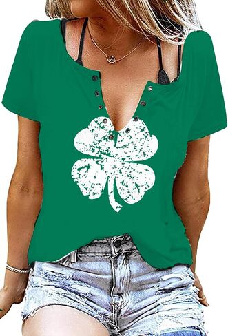 St Patricks Day Outfits Shirts Women V Neck St Pattys Day Tee Tops Funny Green Shirts for Teen Girls in Saudi Arabia