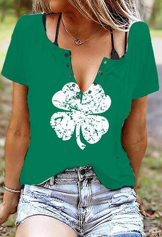 St Patricks Day Outfits Shirts Women V Neck St Pattys Day Tee Tops Funny Green Shirts for Teen Girls in Saudi Arabia