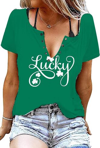 St Patricks Day Outfits Shirts Women V Neck St Pattys Day Tee Tops Funny Green Shirts for Teen Girls in Saudi Arabia