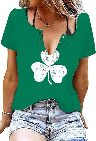 St Patricks Day Outfits Shirts Women V Neck St Pattys Day Tee Tops Funny Green Shirts for Teen Girls in Saudi Arabia