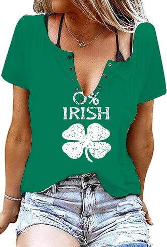 St Patricks Day Outfits Shirts Women V Neck St Pattys Day Tee Tops Funny Green Shirts for Teen Girls in Saudi Arabia