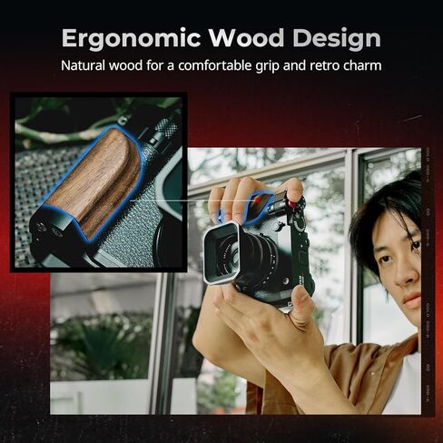 HANDGRIP SMALLERIG خشبي ل FUJIFILM GFX100RF ، لوحة تركيب الشكل L مع قبضة مزدوجة (أمامية وخلفية) ، لوحة إطلاق سريعة مدمجة ل ARCA ، زر الغالق ، الوزن 0.15 رطل/70 جرام ، الفضة-5265 in Kuwait