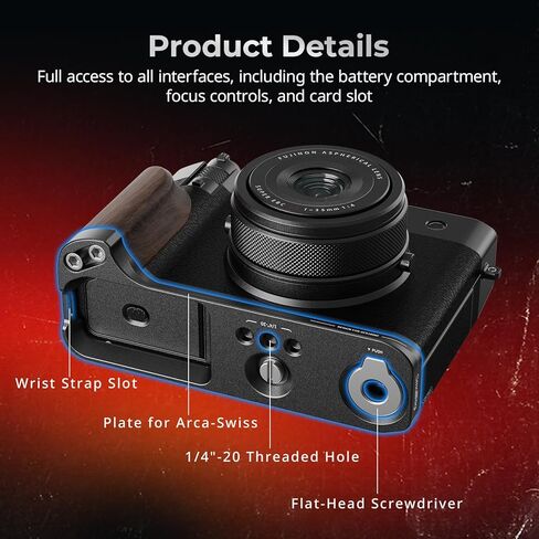 HANDGRIP SMALLERIG خشبي ل FUJIFILM GFX100RF ، لوحة تركيب الشكل L مع قبضة مزدوجة (أمامية وخلفية) ، لوحة إطلاق سريعة مدمجة ل ARCA ، زر الغالق ، الوزن 0.15 رطل/70 جرام ، الفضة-5265 in Kuwait